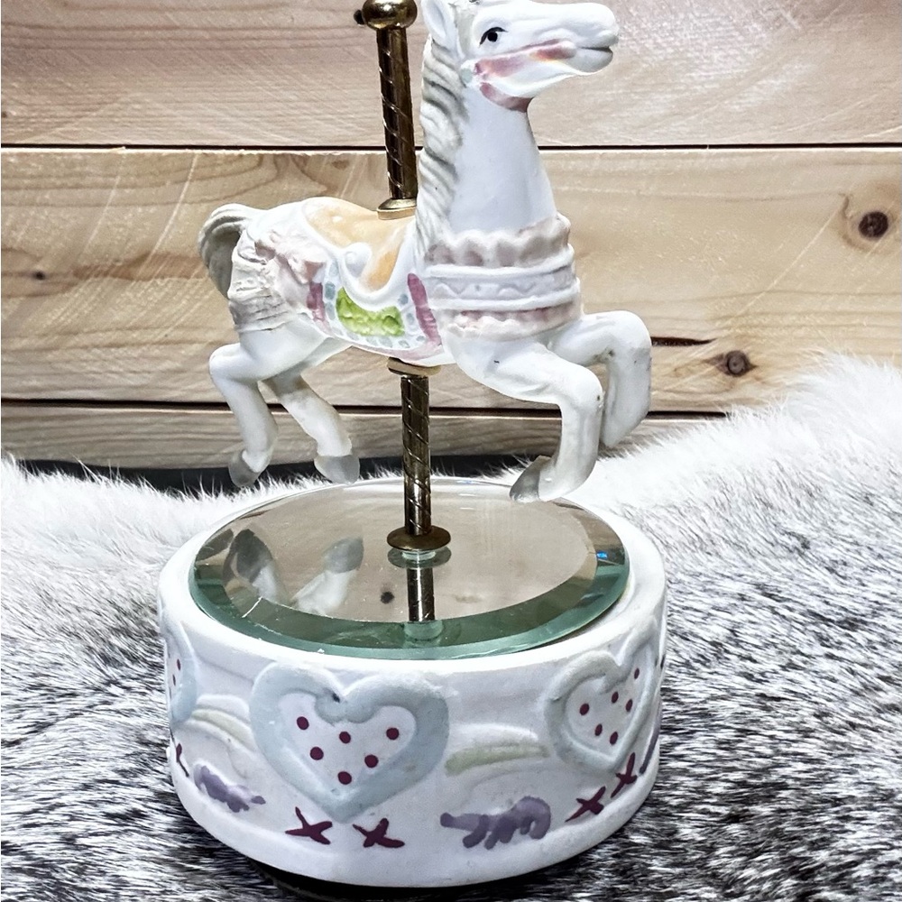 Vintage White Carousel Horse Music Box